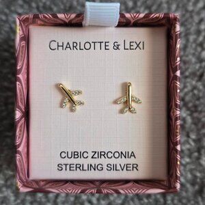 Charlotte CZ Airplane Cartilage Stud Earrings 925 Sterling Silver